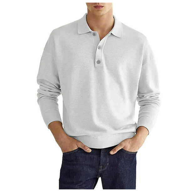 Camisa de manga larga con botones y color liso para hombre: diseño con solapa, adecuada para el trabajo y el día a día