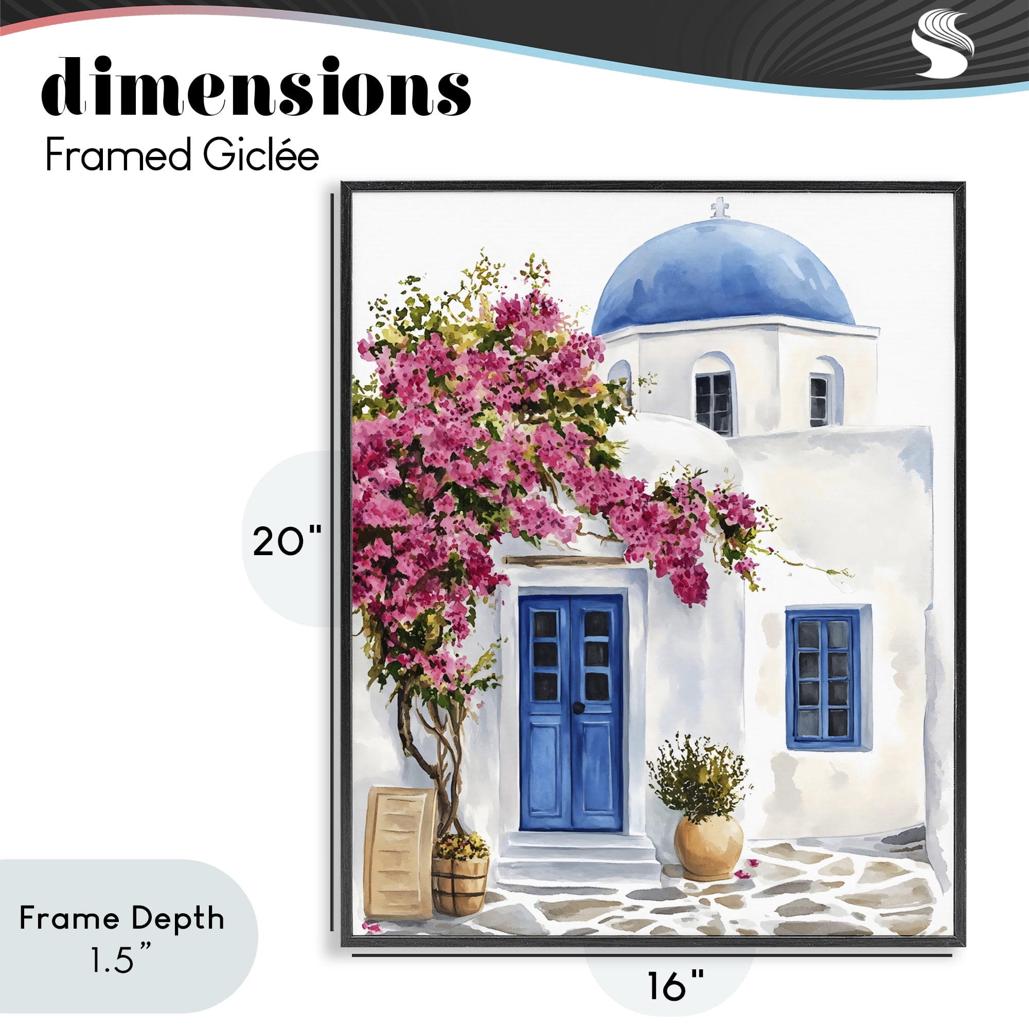 Stupell Industries Santorini House with Bougainvillea Black Framed Giclee Art, design by LSR Design Studio