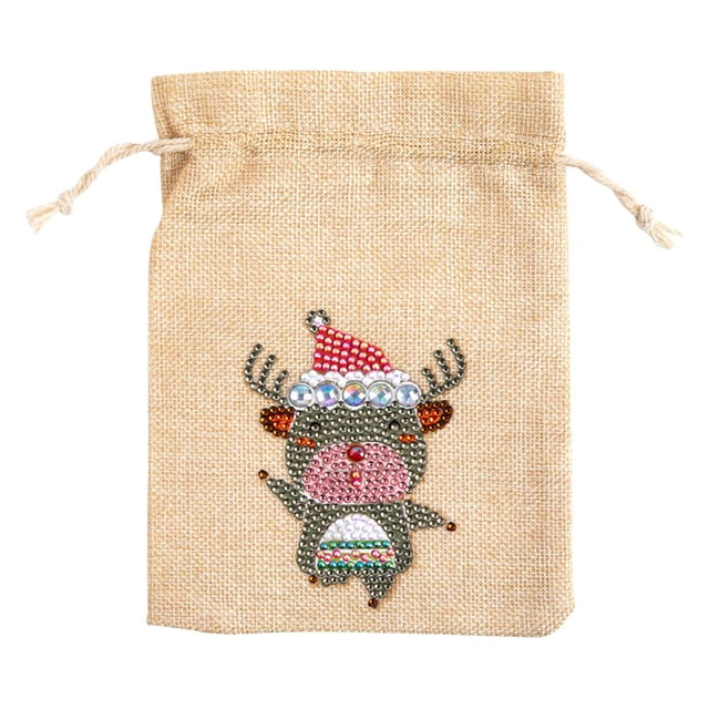 Cuadros Decorativos 4pcs diamante pintura Navidad lino bolsa de regalo de dibujos animados decoración del hogar (FD001) Likrtyny embutido en tela
