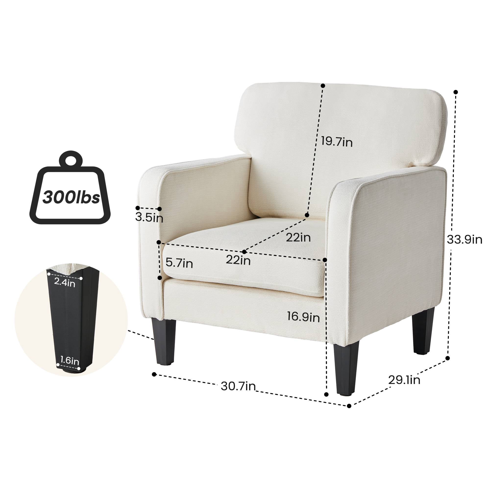Modern Accent Chair Reading Chair with Armrest, Comfy Lounge Chairs Cozy Armchair for Living Room, White