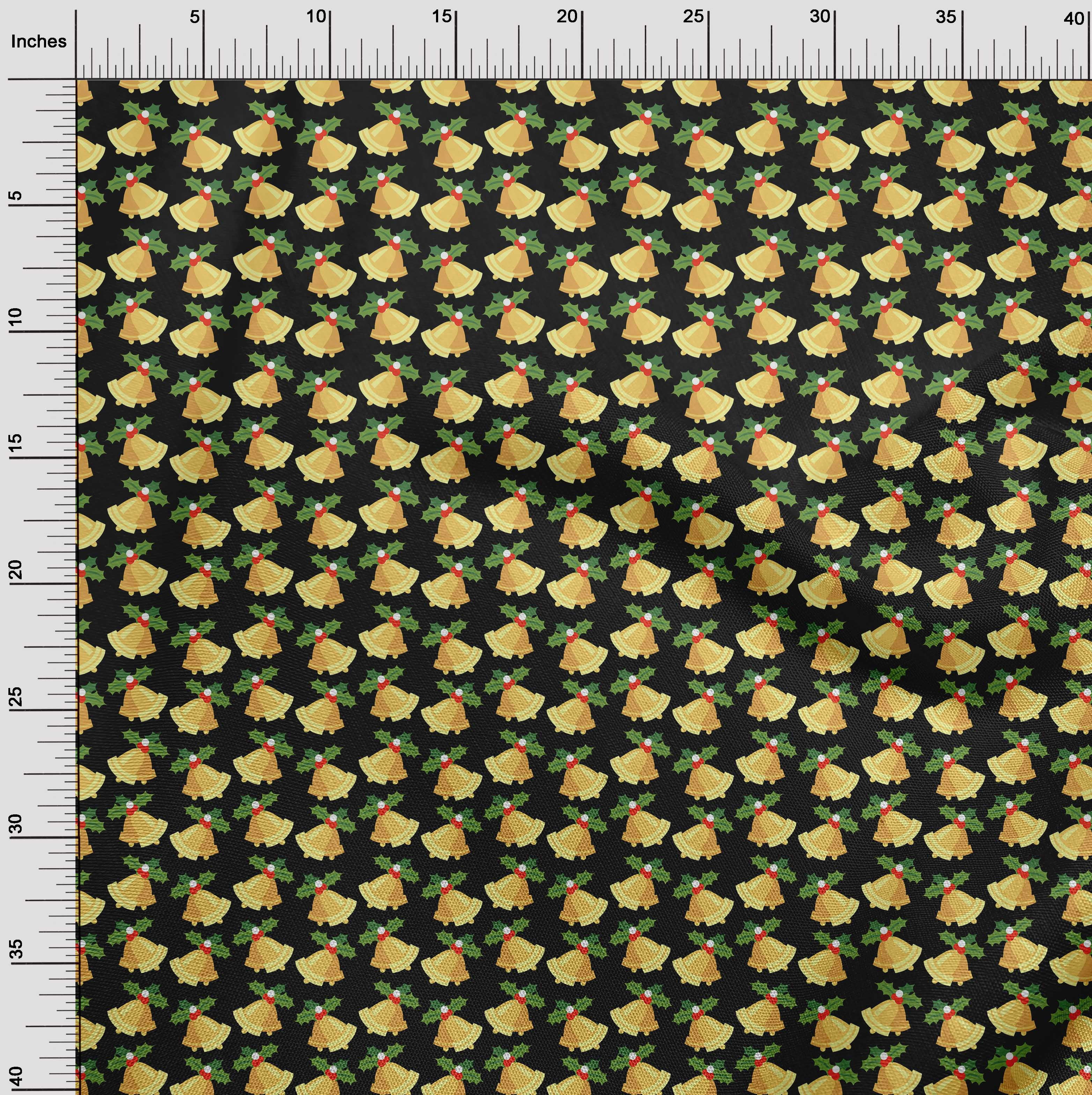 oneOone Polyester Spandex Black Fabric Merry Christmas Fabric For Sewing Printed Craft Fabric By The Yard 56 Inch Wide