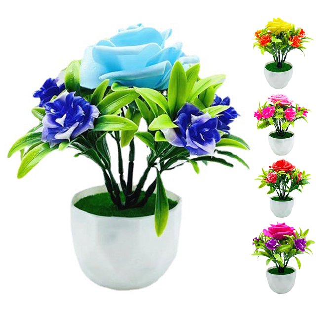Shenmeida Bonsái de flores artificiales con jarrón, arreglo floral de rosas vívidas para decoración del hogar, oficina, centro de mesa, decoraciones para el hogar