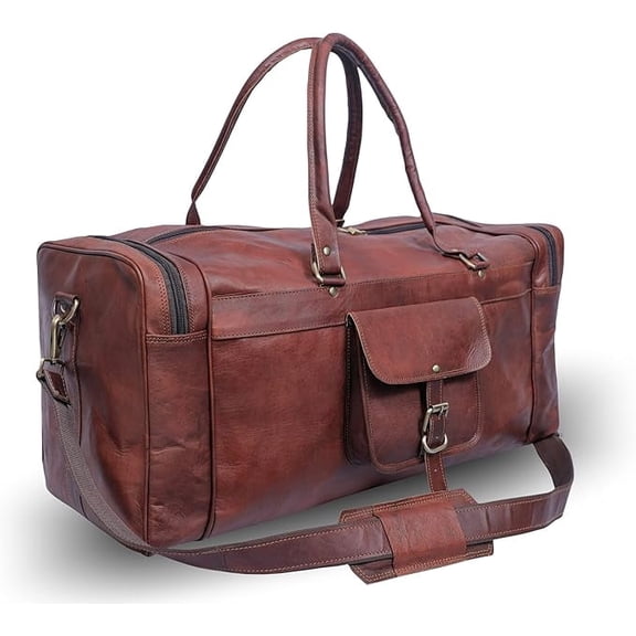 Vintage 24-inch Leather Duffle Bag for Men - Brown Genuine Leather Travel Bag, Weekender Carry-On Duffel Luggage for Traveling
