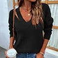 thumbnail image 2 of Lilgiuy Women Casual Solid Color Pullover Long Sleeve V-Neck Sweater,Black,8(L) Fall Clothes for 2022 Spring Winter, 2 of 5