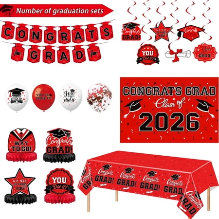 2026 Graduation Decorations Set Congrats Grad Banner Class of 2026 Backdrop Balloons & Streamers Kit for Graduation Party Supply Decoration Ceremony and Celebration