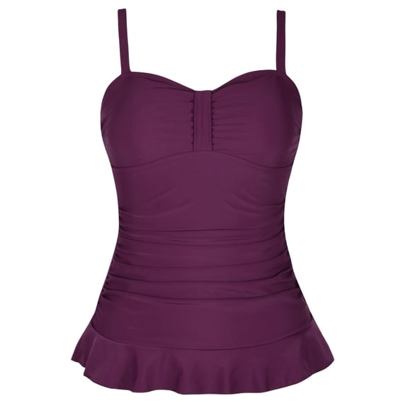 Mycoco Women's Swim Top Padded Ruffle Hem Shirred Swimwear Tankini Swimsuit Top