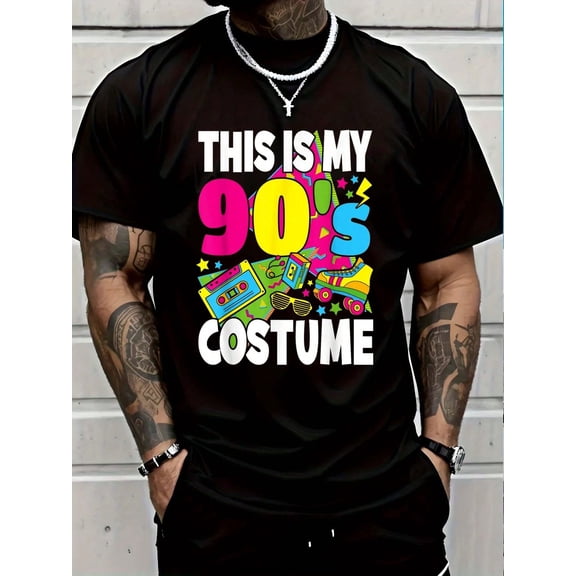 This Is My 90s Costume 90s Theme Outfit Nineties 1990s Men's Cotton Crew Neck Graphic Tee Casual Short Sleeve Solid T-Shirt