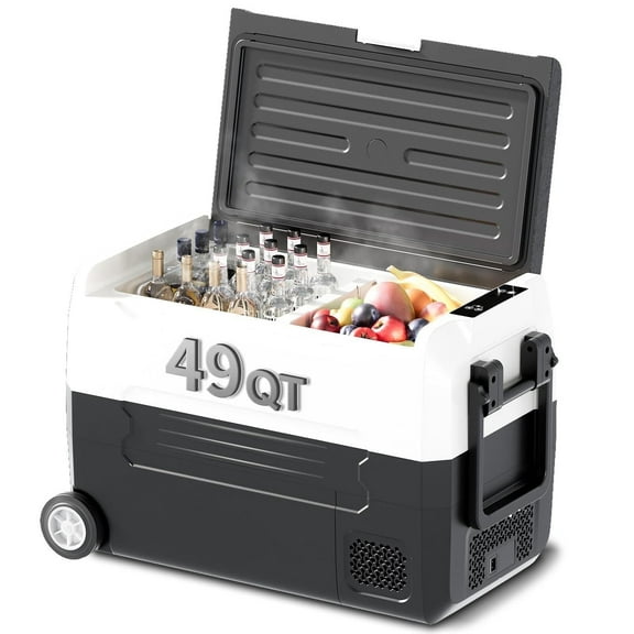 TABU 49QT(45L) Electric Cooler,12V Portable Car Refrigerator with Dual Zone,Independent Temperature Control,Black&White