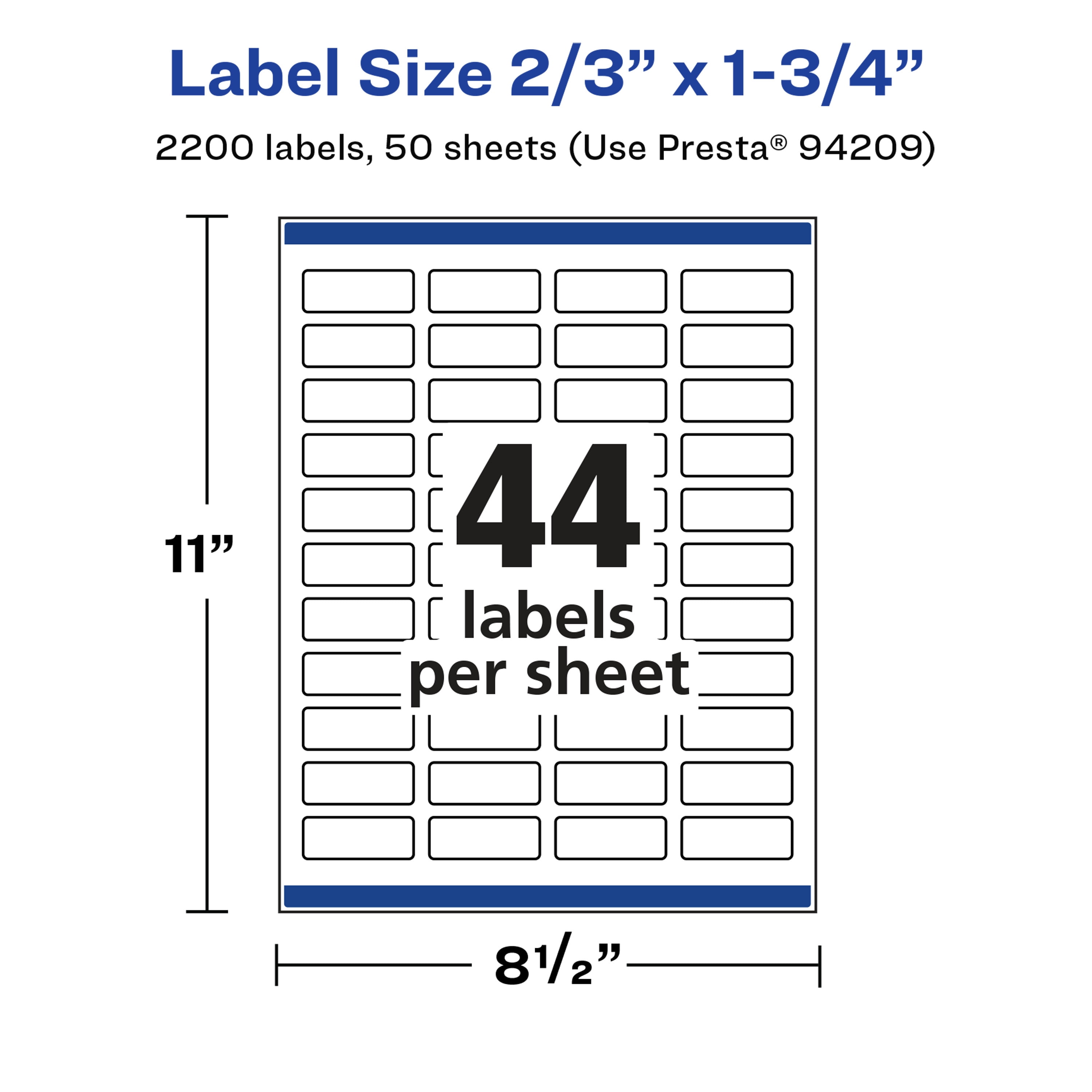 Avery Glossy White Rectangle Labels, 2/3" x 1-3/4", 2,200 Total