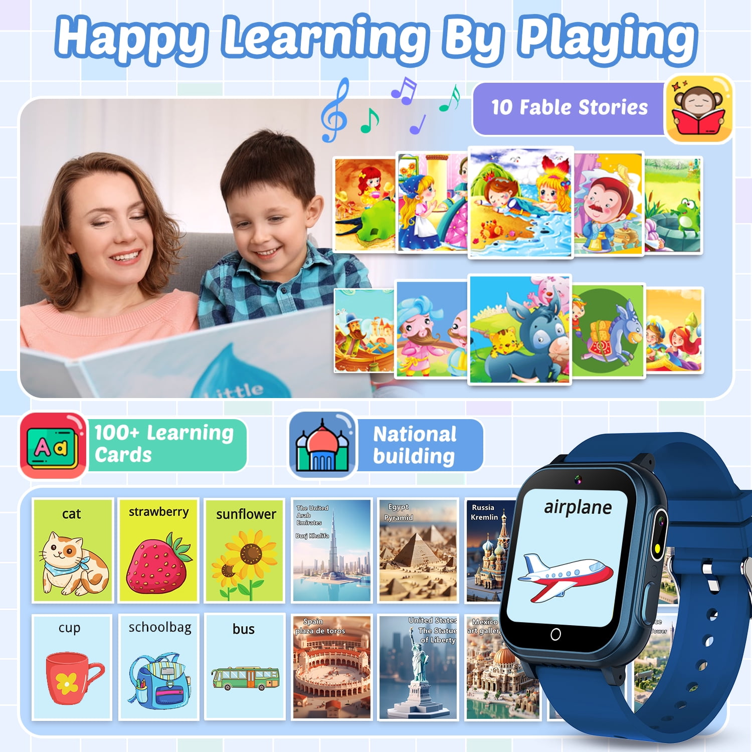 Vakzovy Waterproof Smart Watch for Kids Toys，Boys Age 5-12 with 32 Games, Dual Camera, Habit Tracking, Music Player, Video, Alarm Clock, HD Touchscreen Kids Smart Watch Birthday Gift for 3-12 Year Ol