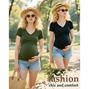 Womens V Neck Maternity Tops Clothes Short Sleeve Pregnancy T Shirts 3-Pack