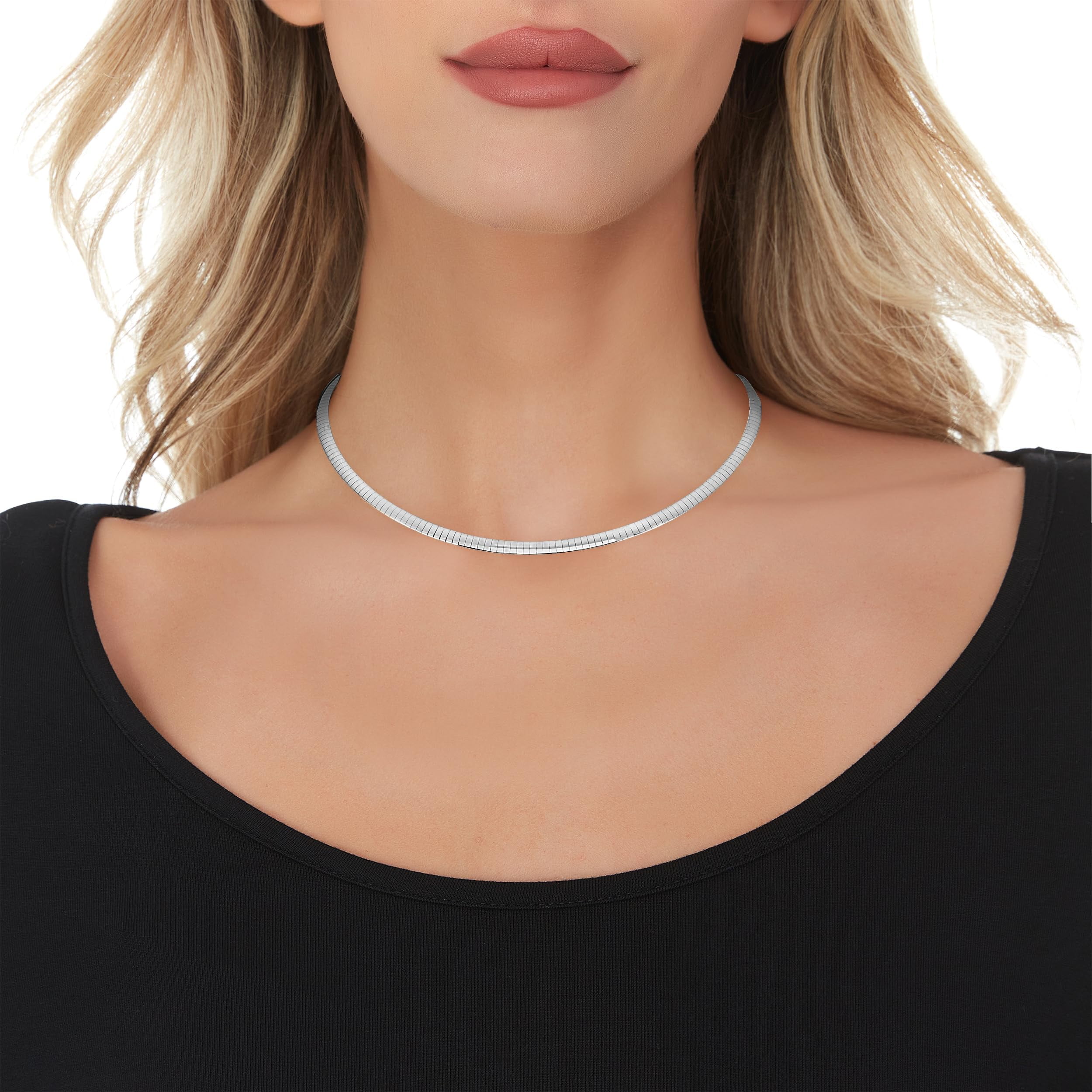 Floreo 14k White Gold 4mm Classic Omega Chain Necklace