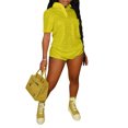 thumbnail image 1 of Txlixc - Conjunto de ropa de calle de verano para mujer, camisetas de manga corta con solapa y pantalones cortos de color sólido Txlixc Moda, 1 of 6