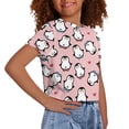 thumbnail image 4 of Uourmeti Penguins Girls Cute Crop Top Summer Cute Short Crew Neck Pullover Casual Loose Sports Short Sleeve T-Shirt, 4 of 5