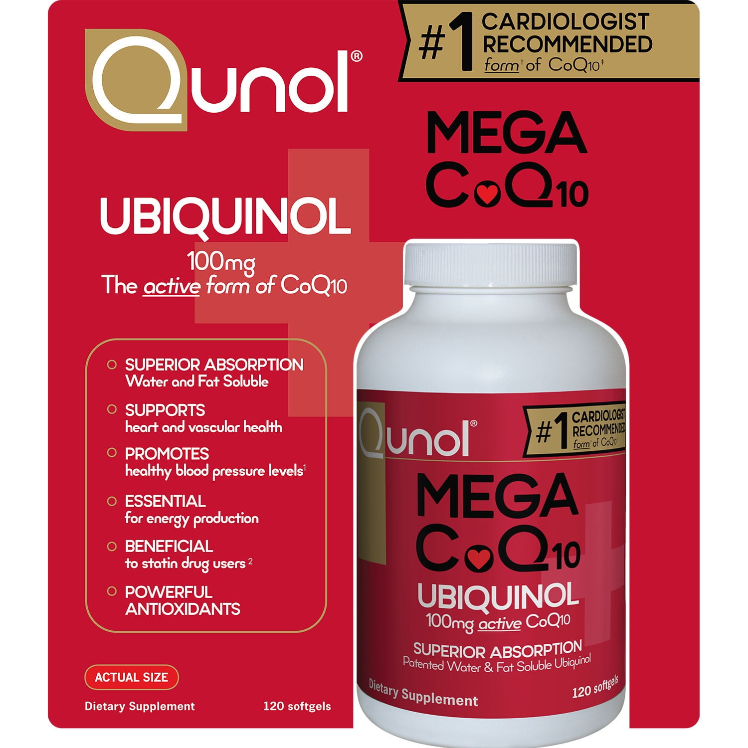 Qunol Mega Ubiquinol CoQ10 100mg, 120 Count Softgels
