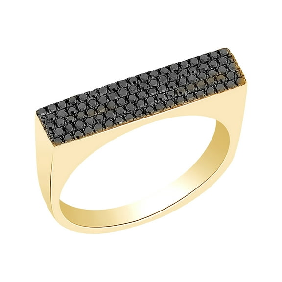 AFFY Round Cut Black Natural Diamond (0.30 Cttw) Pave Set Band Ring In 10K Solid Yellow Gold,Ring Size: 4
