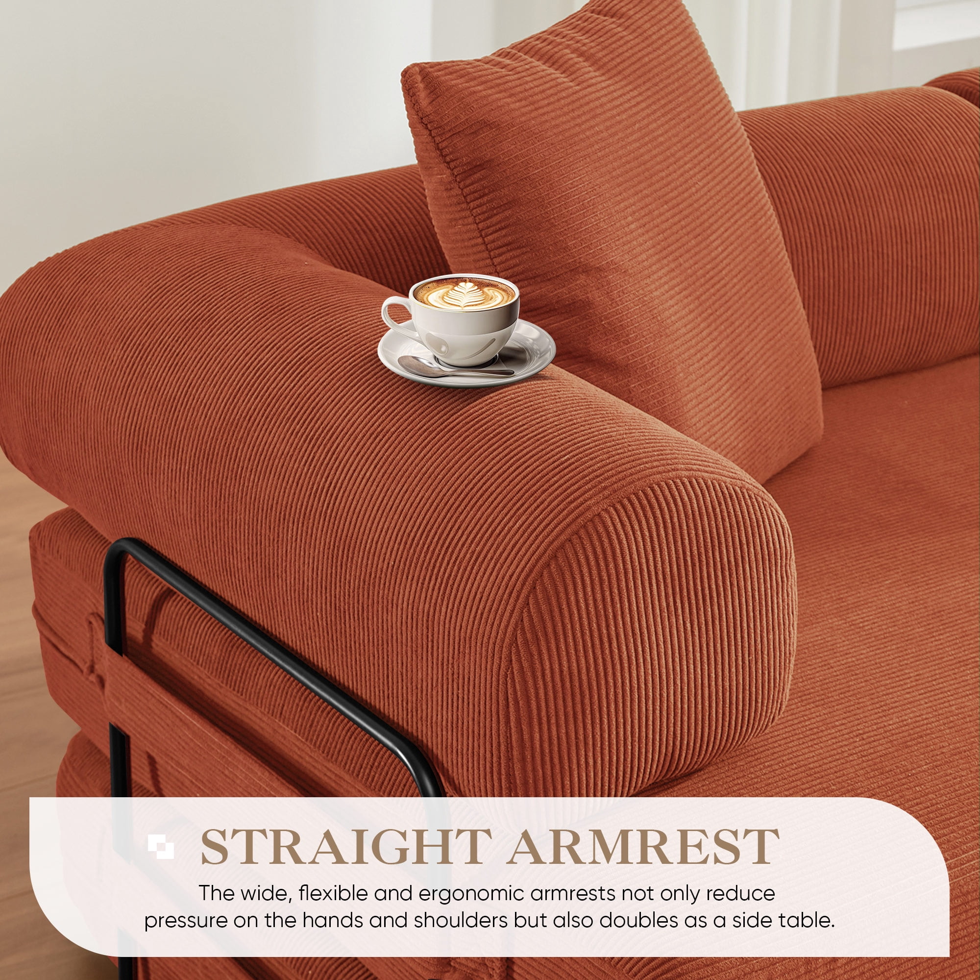 Timbernest 78.5" King Size Sofa Bed, 4 in 1 Convertible Sofa bed, Corduroy Boneless Floor Sleeper Sofa, Orange