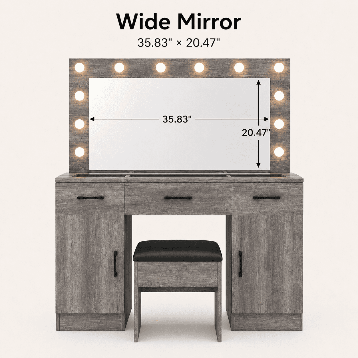 Ktaxon Large Makeup Vanity, Get Ready with Me GRWM Vanity Table Set w/ Visible Glass Top w/ Charging Station, Gray