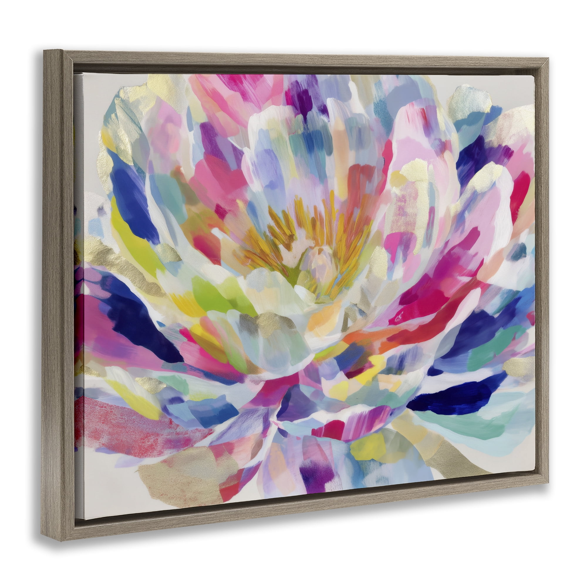 Stupell Industries Dahlia in Pink & Blue Brown Framed Floater Canvas Wall Art, design by Chromatic Storm Studio