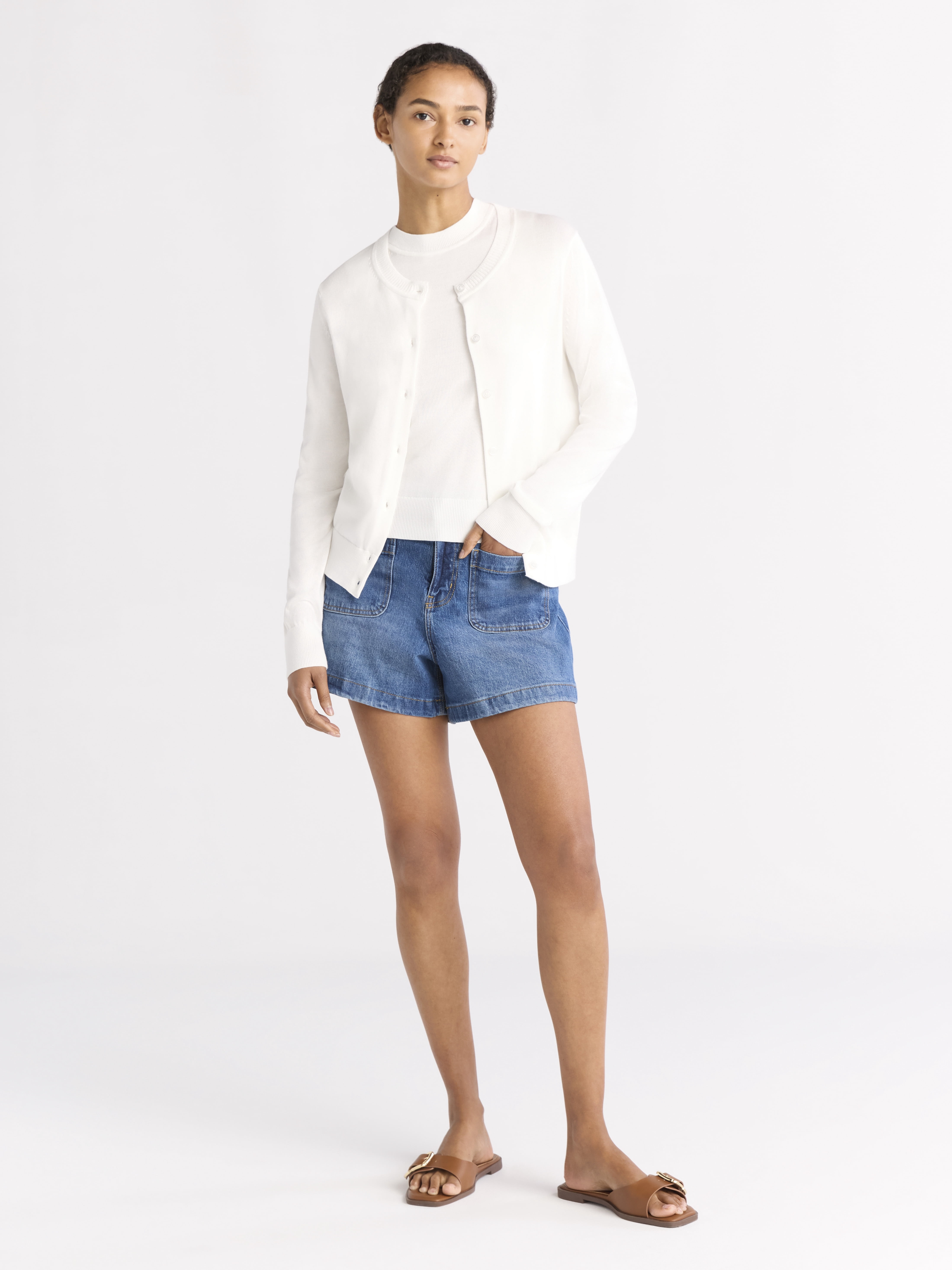 Free Assembly Women's Crewneck Cardigan Sweater, Lightweight, Sizes XS-XXL