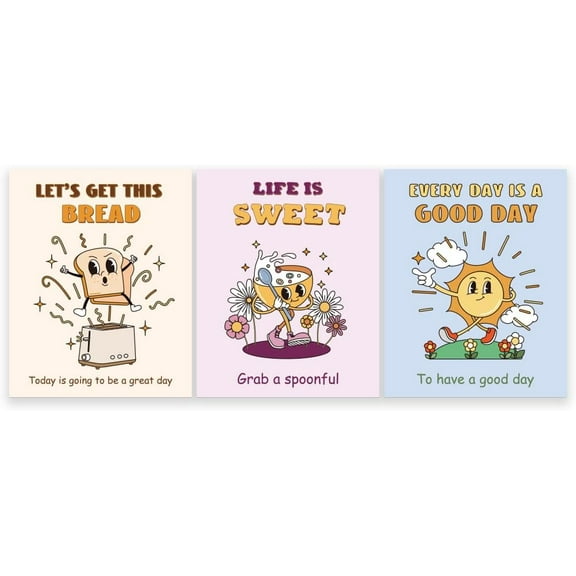 3 Pcs Cute Retro Posters 3 Styles Affirmations Poster Cartoon Wall Decor Room Aesthetic 70s Unframed Funny Wall Art Decoration for Kitchen Bedroom Home Office School 35x28cm