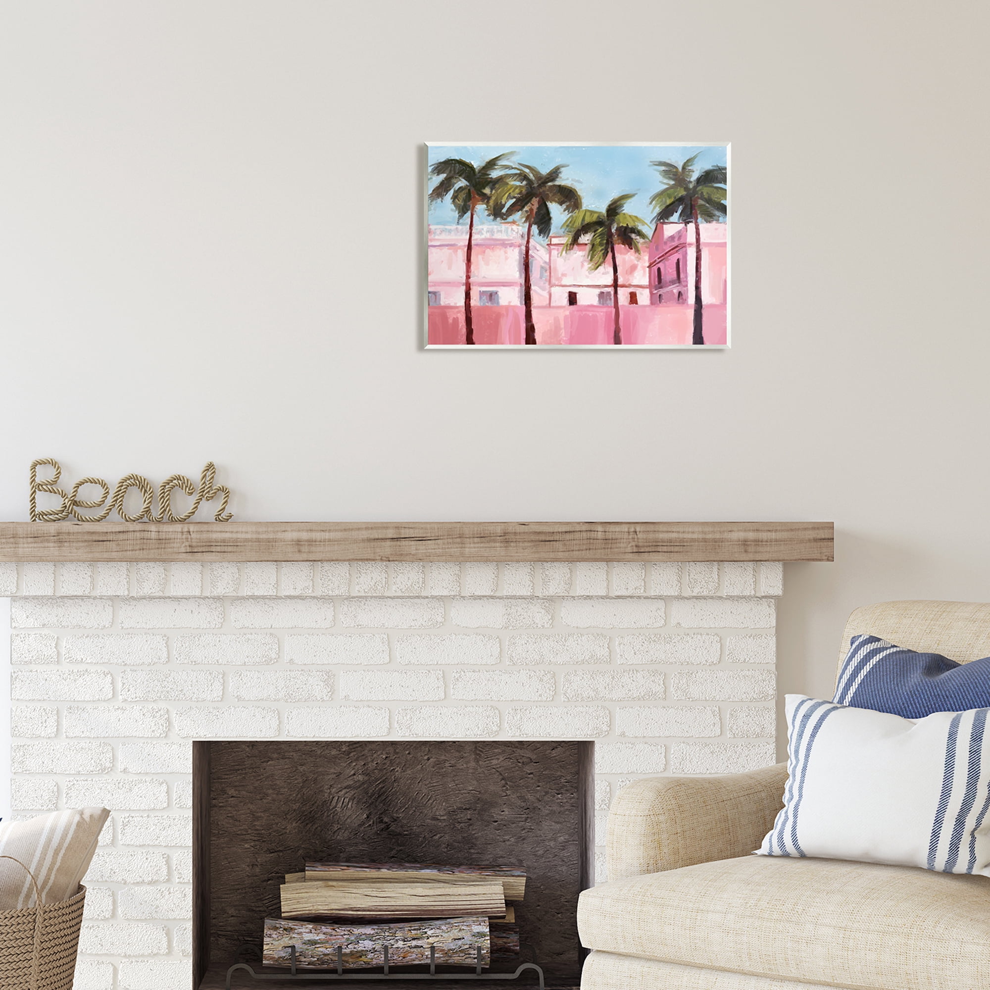 Stupell Industries Tropical Pink Buildings Botanical & Floral Painting Unframed Art Print Wall Art, 19 x 13