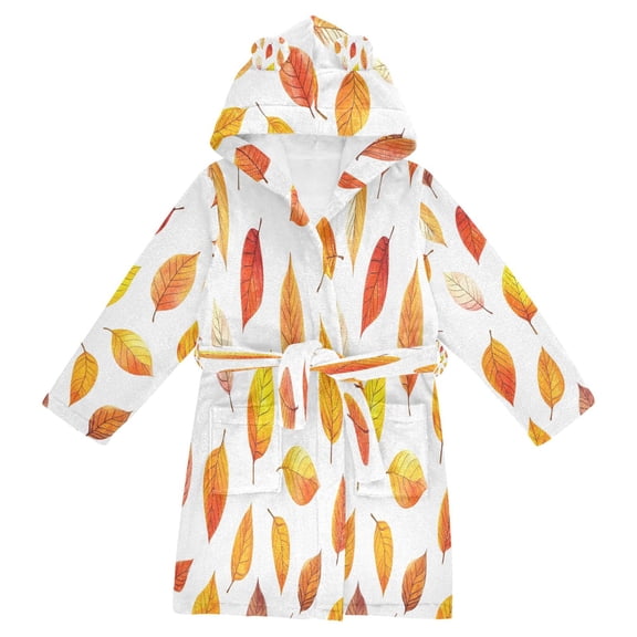 FORMRS Niños Bathrobe Unisex Hooded Robe Soft Plush Pajamas Sleepwear, Size 2-3T, Orange Leaves