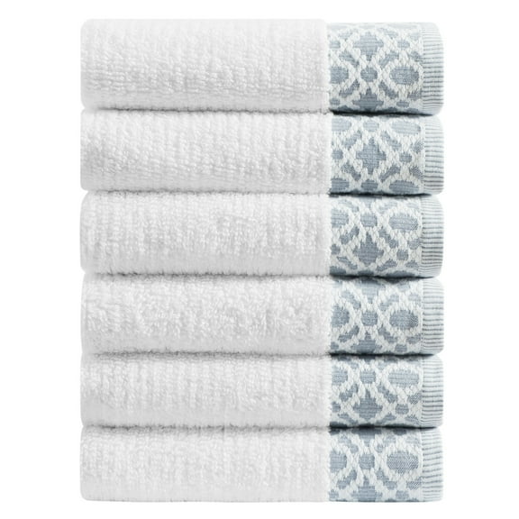 Market & Place Turkish Cotton Jacquard 6-Piece Hand Towel Set, White/Blue