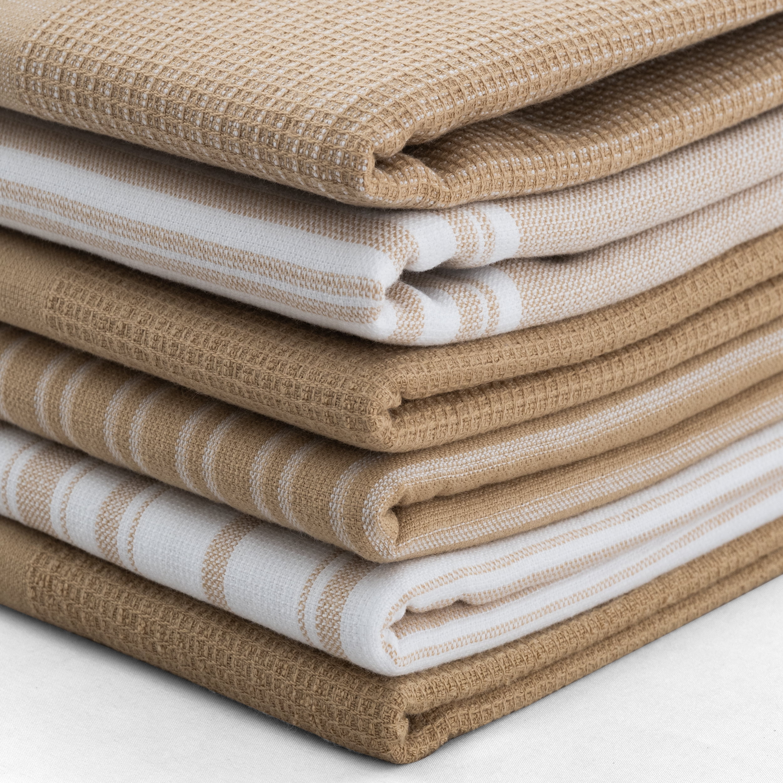 Lux Decor 6-Pack Kitchen Towels Set – 100% Cotton, Super Absorbent & Scratch-Free (16x26 Inches) – Soft Dish Towels for Drying, Cleaning & Decor – Khaki Hand Towels for Kitchen