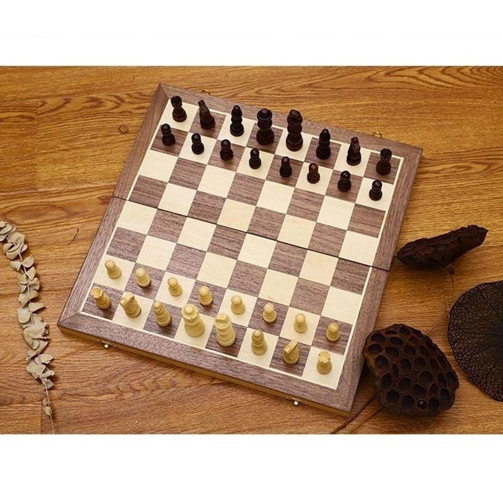 LeeQinersw Wooden International Chess Set Foldable Chess Board Storage Space Chessboard 32x M