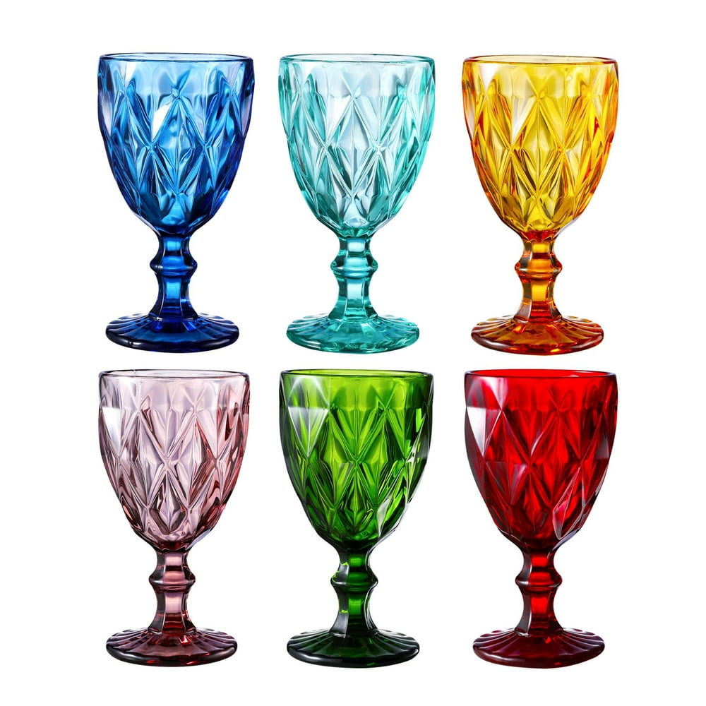 Colored Glass Drinkware 10 Ounce Water Glasses Multi Color Diamond Pattern Set Of 6 Walmart