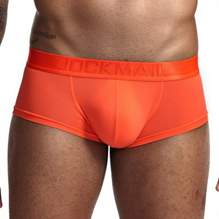 OVTICZA Boxer Briefs for Men Cotton Moisture Wicking Sexy Ice Silk Sexy  Mens Underwear Orange 2XL