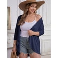 thumbnail image 3 of FlorCurve Plus Size Cardigans for Women 3/4 Sleeve Ruffle Cardigans Casual Lightweight Summer Cover Up, Navy 5XL, 3 of 6