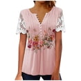 thumbnail image 2 of Pink Women's Short Sleeve T-shirt, Lace Tops For Women Suitable Trendy Fashion See Through Mesh Short Sleeve Shirt V Neck Casual Fitted Tunic Clothes,Women's Short sleeve T-shirt L, 2 of 4