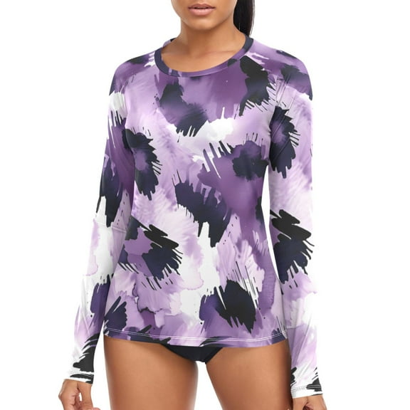 joogoo Womens UPF 50  Rash Guard Purple Leopard Long Sleeve UV Protection Sun Shirts Tops S