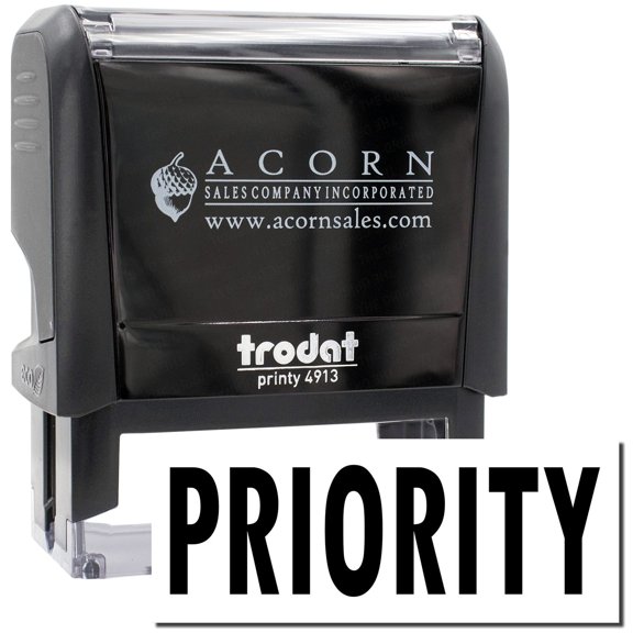 Large Self-Inking Priority Stamp, Trodat Printy 4913, Press and Print Stamping, Impression Size 7/8" x 2-1/4", Up to 10,000 Impressions - Black Ink