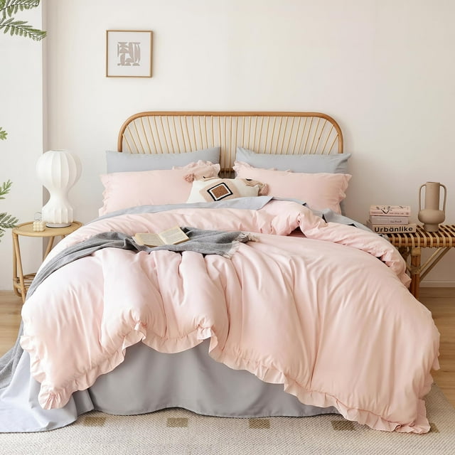 Juego de ropa de cama JANZAA Blush Ruffle 3 piezas King Polyester