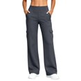thumbnail image 5 of Women's Yoga Pants with 6 Cargo Pockets Wide Leg Cargo Pants Stretchy Soft Fabric Slim Fit, Pull On, Tummy Control Leggings, Wide Leg, Skinny, Comfort, Hiking Gray 2XL, 5 of 9