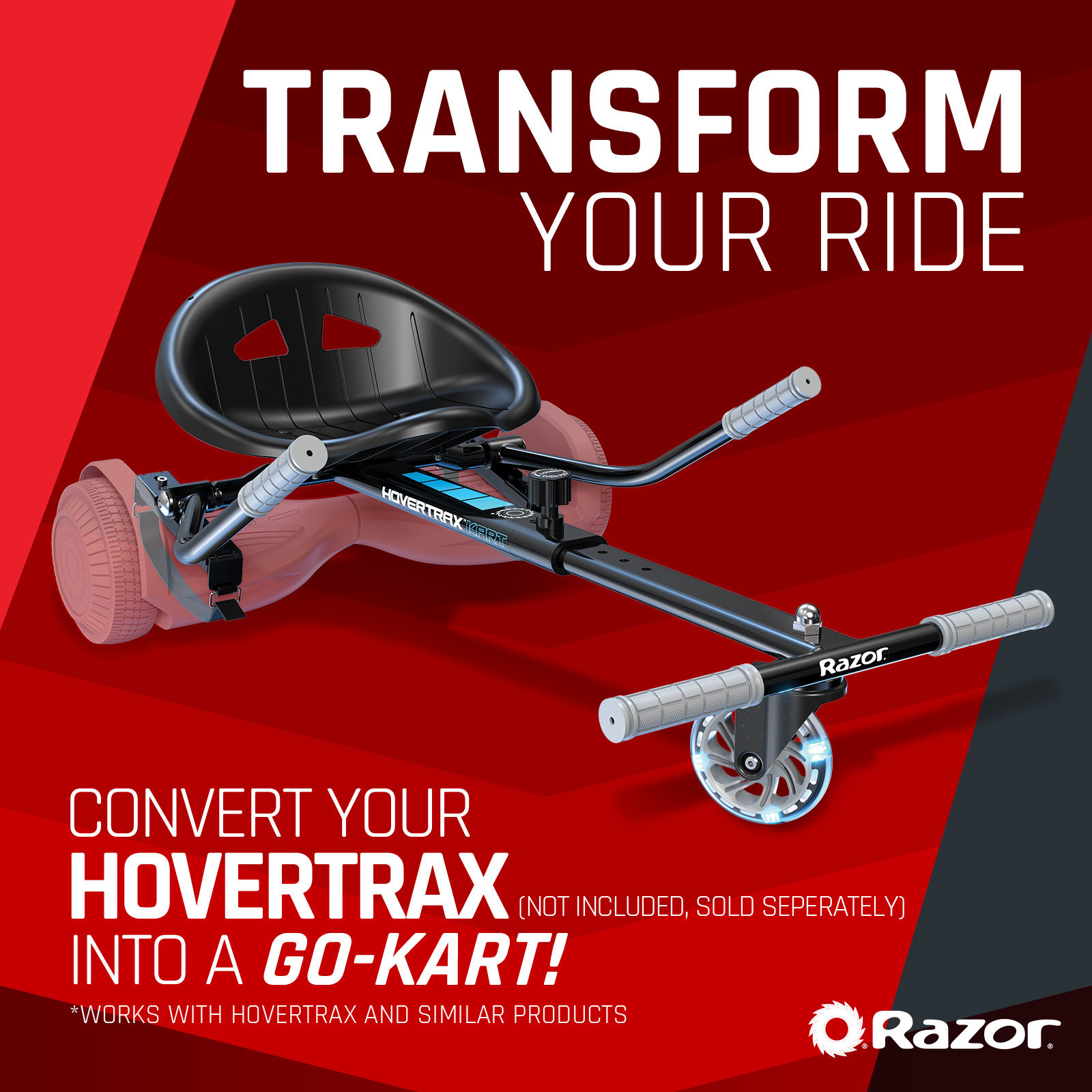 Razor Hovertrax Kart - Black, Seat Attachment for Hoverboard, LED Light-up Wheel, Unisex - image 2 of 10