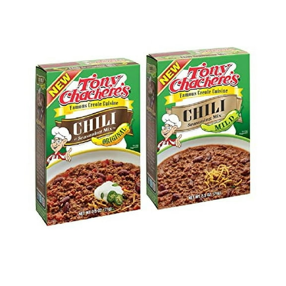 Tony Chachere Chili Seasoning Mix 2 Pack, 1 Original, 1 Mild - 2.5oz Each
