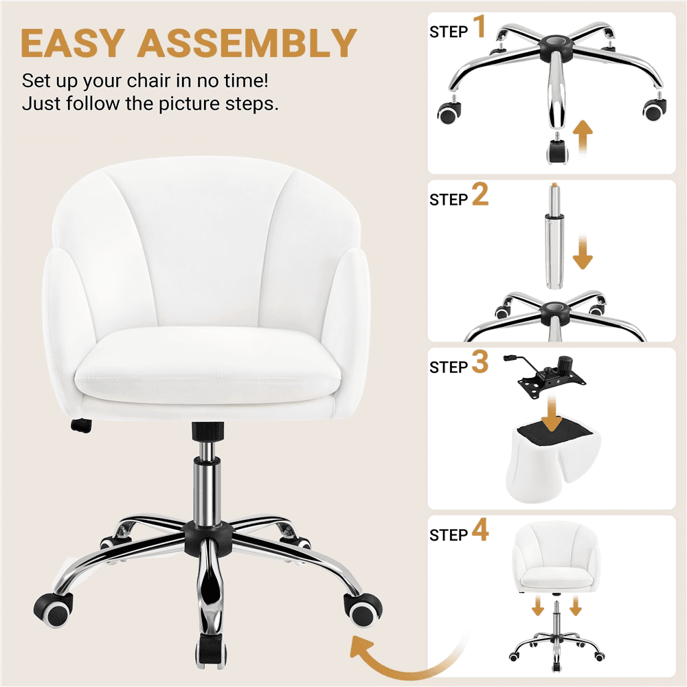 Alden Design Modern Rolling Desk Chair with Armrests for Home Office, Snowy