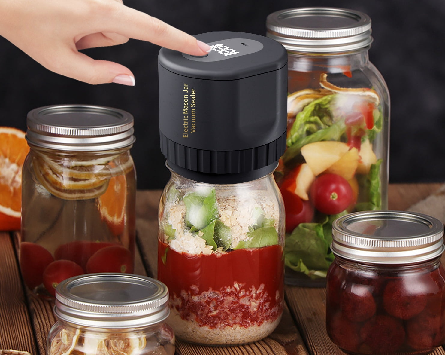 Mason Genie Vacuum Sealer, Wide Mouth and Regular Mouth Canning Lid Machine Kit for Food Storage (Black)
