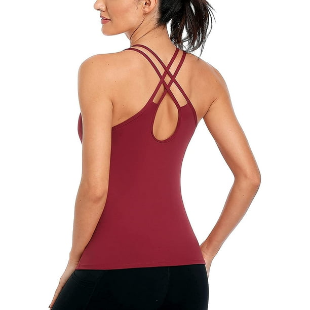 Women's Workout Tank Tops with Shelf Bra Cross Back Athletic Yoga Cami Shirt