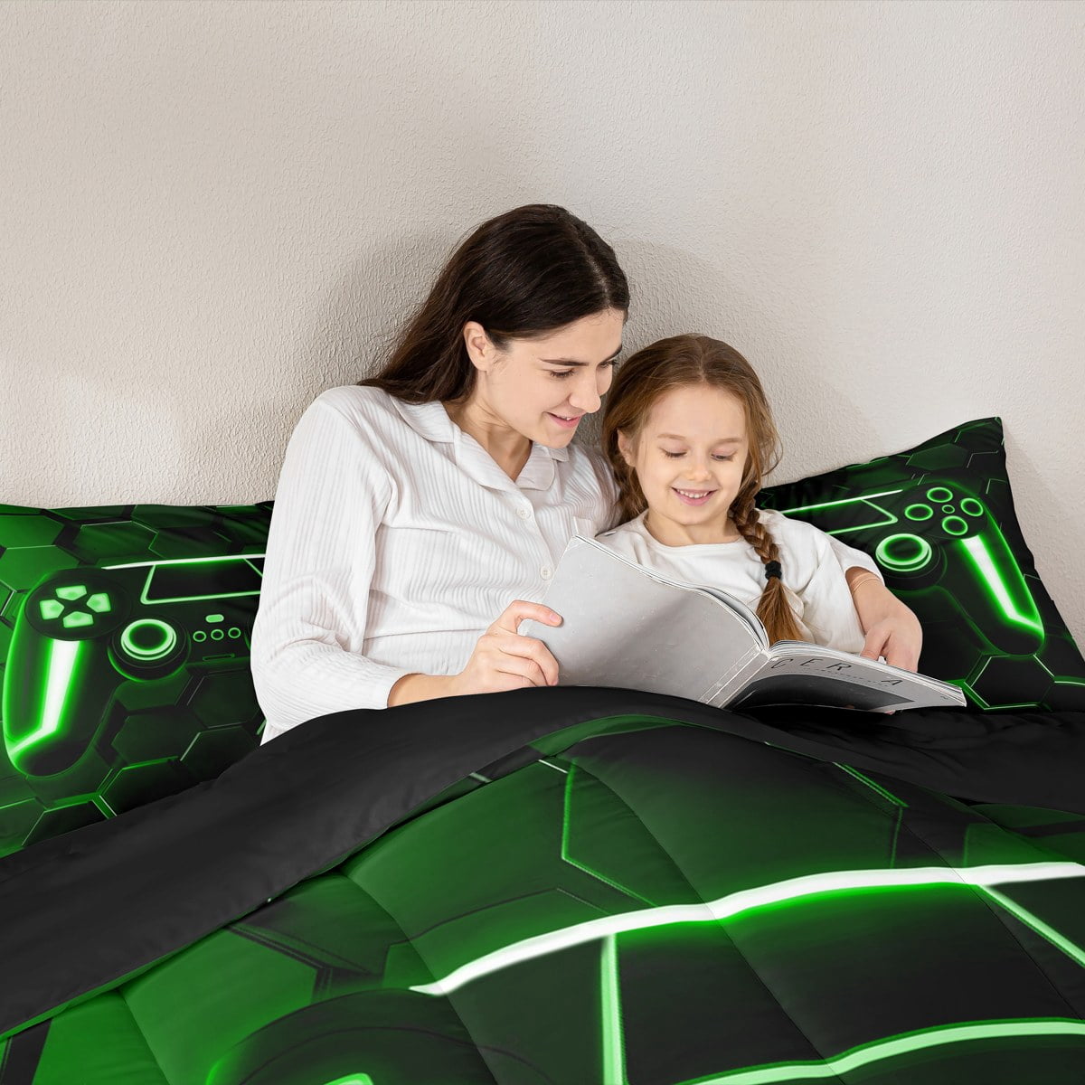 Feelyou 3D Gamepad Bedding Comforter Set, Neon Honeycomb Geometric Twin Comforter Sets, Boys Gaming Gamer Bedding Set, Ultra Soft Room Decor, 2pcs