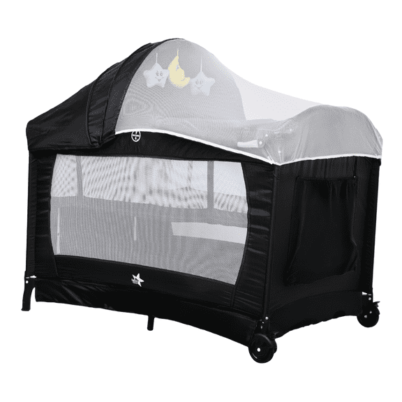 Cuna Corral Para Bebé Starkids Galaxis Portátil Cambiador Negro