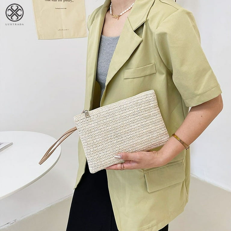 Luxtrada Unique Weave Straw Clutch Purse Summer Beach Wristlet Handbag for Women Girls Walmart