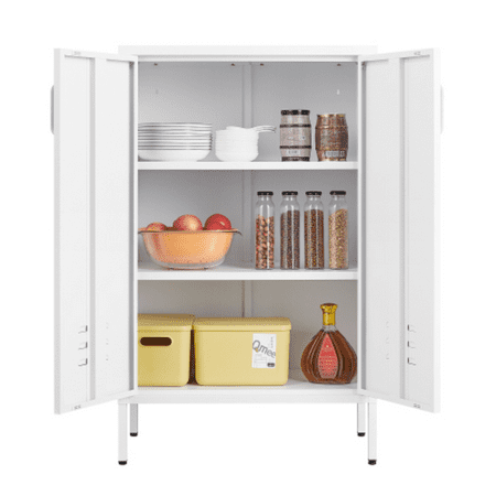 

Suitable for steel storage cabinets in living rooms kitchens and bedrooms 2 door miscellaneous storage cabinet garage tool storage cabinet and office file cabinet，2 movable partitions White + Met