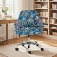 thumbnail image 2 of Whosucclay Blue Boho Mandala Flower Print Curved Back Chair Covers with Arms Dustproof Washable Swivel Armchair Cover Protector Thick Dining Chair Slipcovers for Kitchen, Party, Banquet Decor, 2 of 7