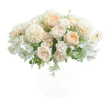 Artificial Flowers Arrangements Peony Silk Hydrangea Bouquet Carnations Realistic Plastic 2 Pack White