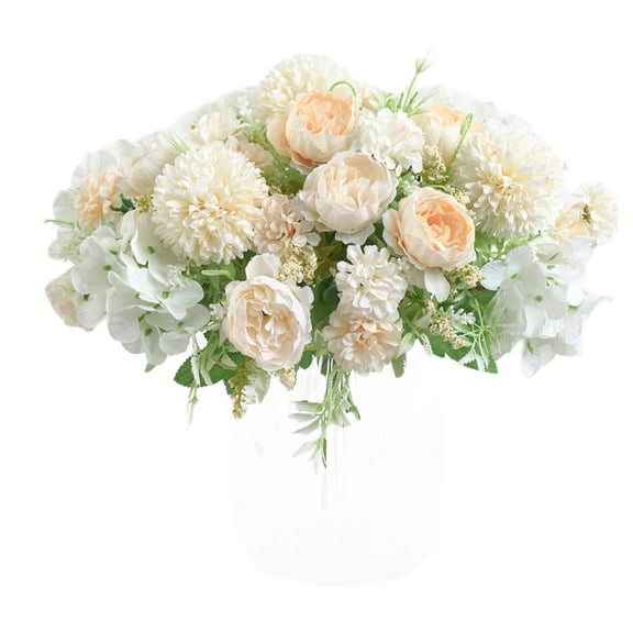 Artificial Flowers Arrangements Peony Silk Hydrangea Bouquet Carnations Realistic Plastic 2 Pack White